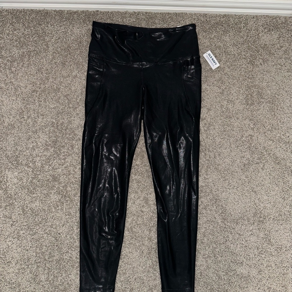 Old Navy Black Shiny High-Waisted Leggings